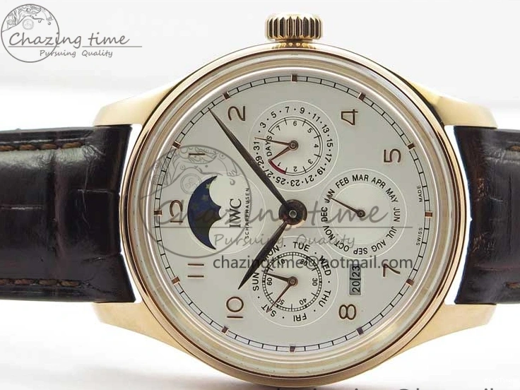 MIROTIME 0218 Compact Portugieser Perpetual Calendar IW503302 RG V9F 1:1 Best Edition White Dial on Brown Leather Strap A 7113